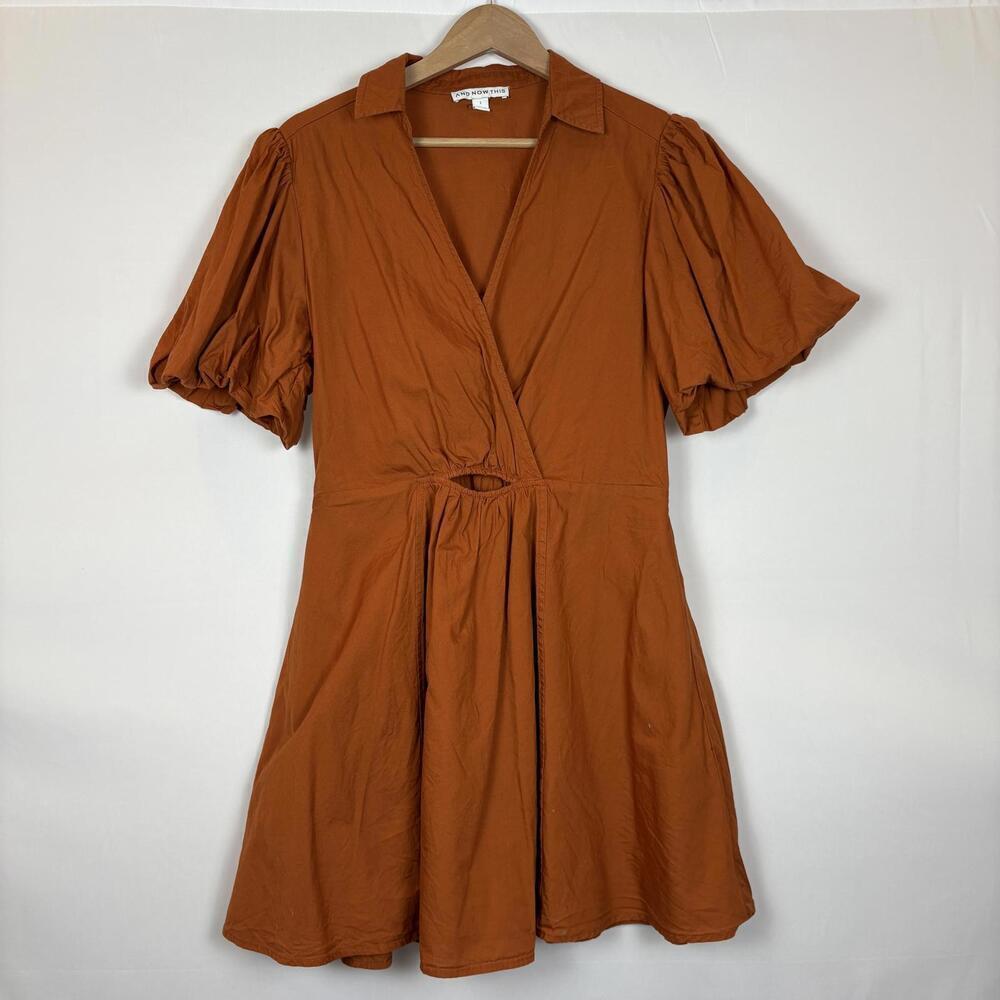 Macy's And Now This Orange Cutout Fit & Flare Bubble Sleeve Dress Size: Large - Picture 3 of 8